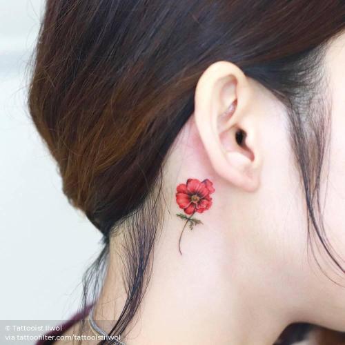 By Tattooist Ilwol, done in Seoul. http://ttoo.co/p/216828 flower;small;tiny;ifttt;little;nature;behind the ear;poppy;tattooistilwol;illustrative