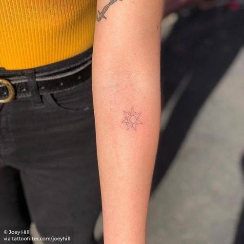 By Joey Hill, done at High Seas Tattoo Parlor, Los Angeles.... small;astronomy;single needle;micro;line art;tiny;joeyhill;ifttt;little;sun and moon;inner forearm;fine line