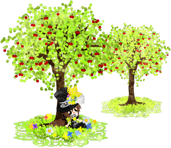 フリーイラスト素材 さくらんぼの木の下で昼寝する可愛いシルクハットの女の子 Free フリー素材のatelier B W 加工 印刷 商用利用可能