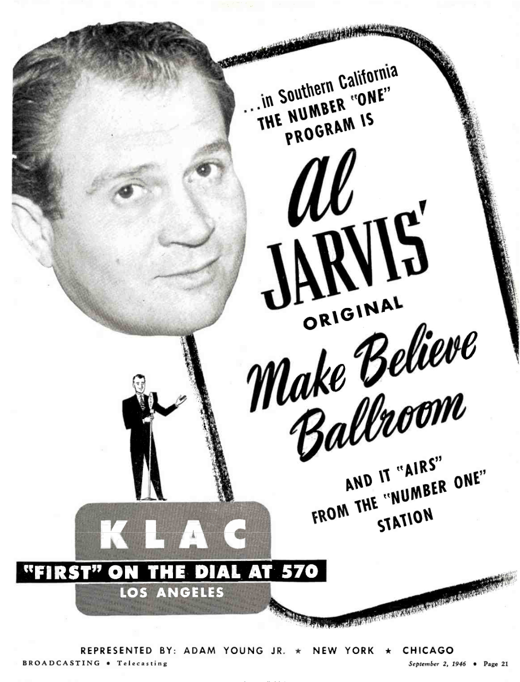 Al Jarvis' Original Make Believe Ballroom - KLAC - Los Angeles, California U.S.A. - published in Broadcasting-Telecasting - September 2, 1946
