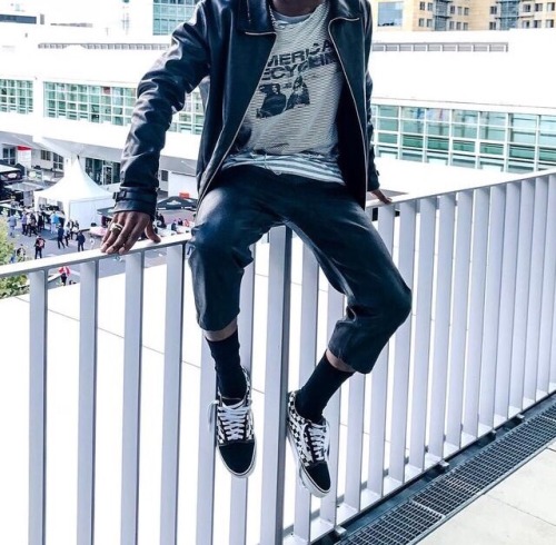 asaprockyoutfits:Asap Rocky In Raf Simons teeAnd old skool...