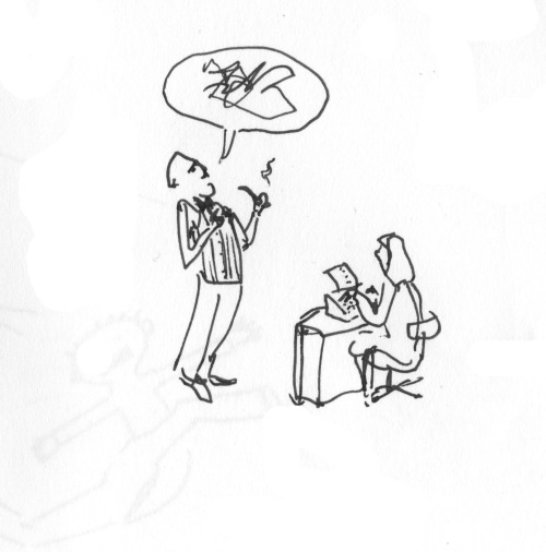 <p>He is dictating.</p>
<p> © James kenyon 2014</p>