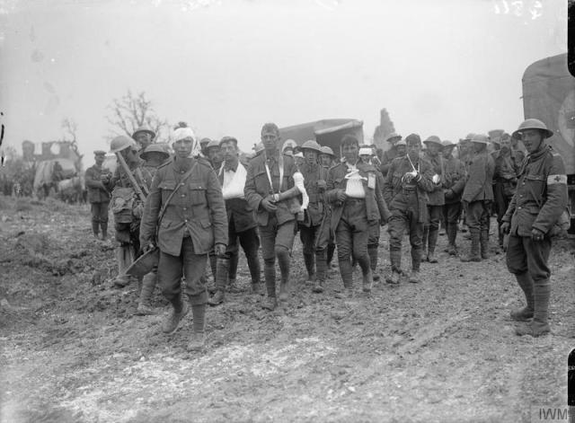 WWI OnThisDay — Wounded soldiers coming in from the advanced...