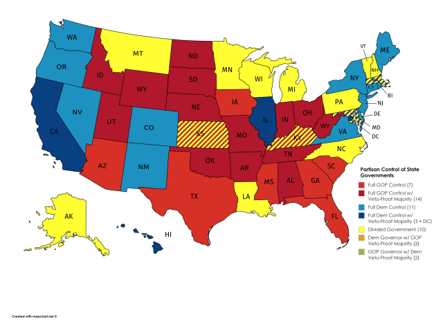 Party Control of US States Following 2019... - Maps on the Web