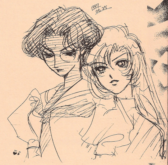 anthy and utena sketch from 星に願いを (1997) by studio canopus