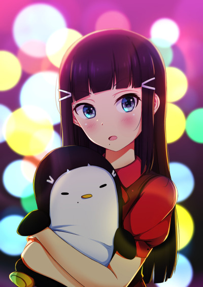 Anime Girl Holding Penguin