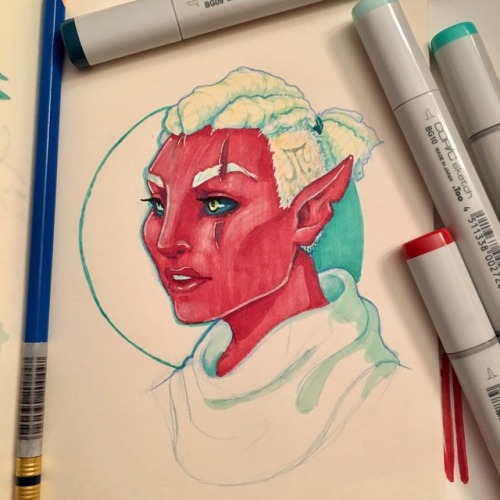 dnd dungeons and dragons arcane trickster Rogue cleric wood elf 5e copic copic markers doodles sketch my art