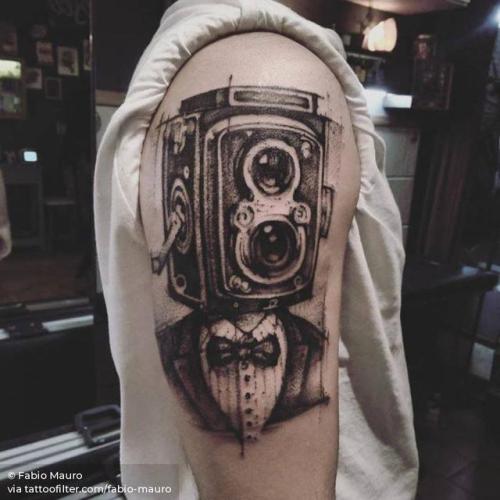 Tattoo tagged with: big, camera, fabio mauro, facebook, photography,  rolleiflex, sketch work, surrealist, techie, twitter, upper arm |  
