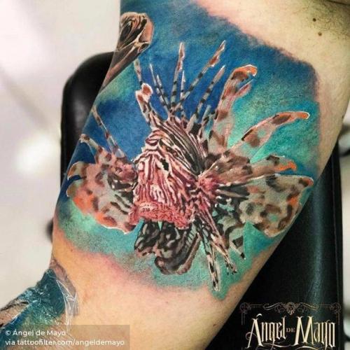 By Ángel de Mayo, done at Ángel de Mayo Tattoo, Alcalá de... angeldemayo;inner arm;animal;fish;facebook;nature;realistic;twitter;ocean;medium size;lionfish
