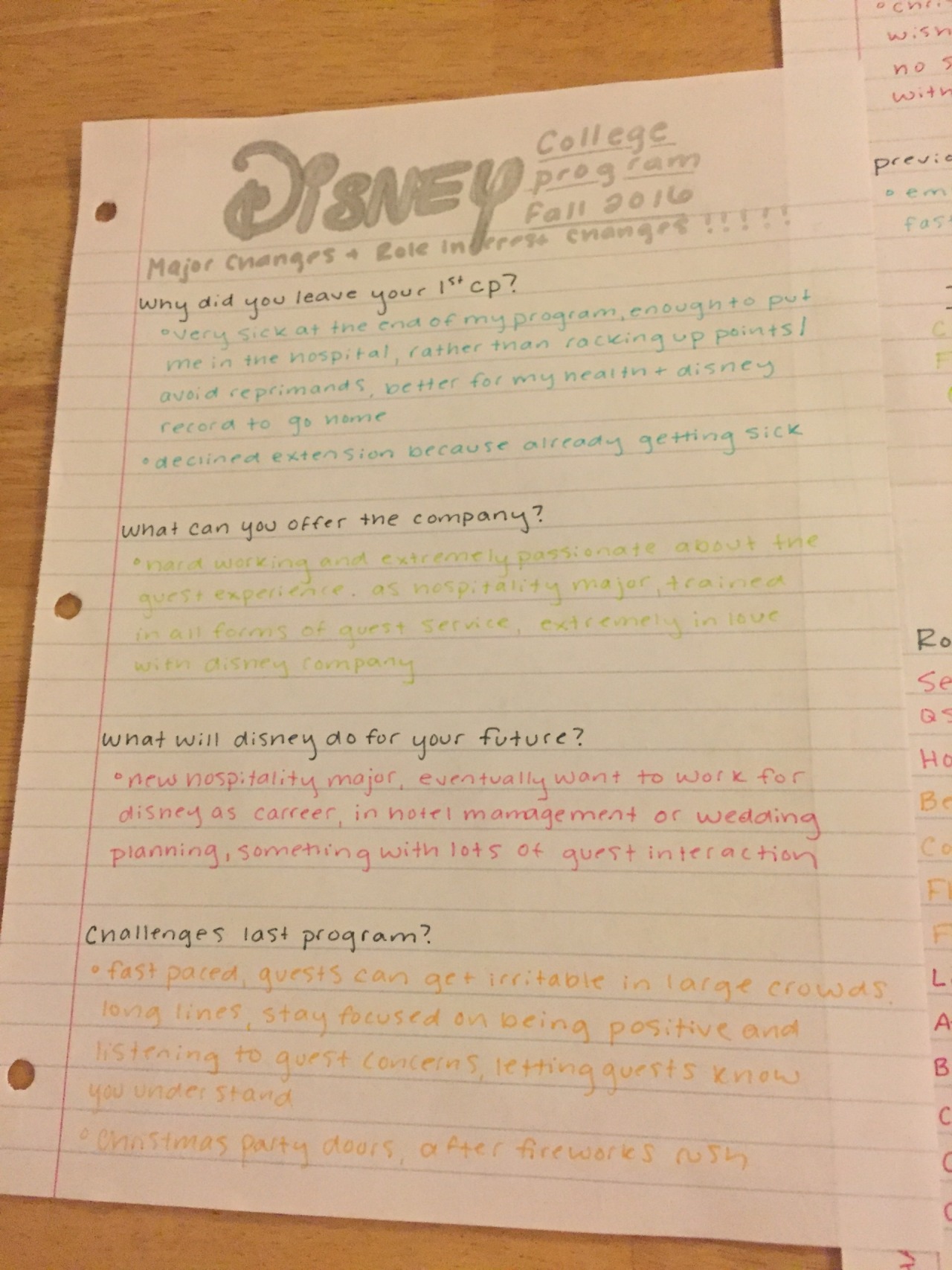 Disneydarling Does Dcp My Notes For My Phone Interview