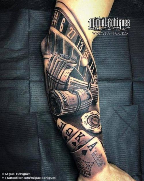 By Miguel Bohigues, done at V Tattoo, Aldaia.... black and grey;big;money;facebook;forearm;twitter;miguelbohigues;gambling;game;other