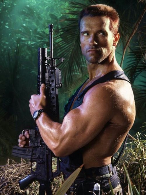 rarecultcinema:Publicity photo for Predator (1987) Arnold...