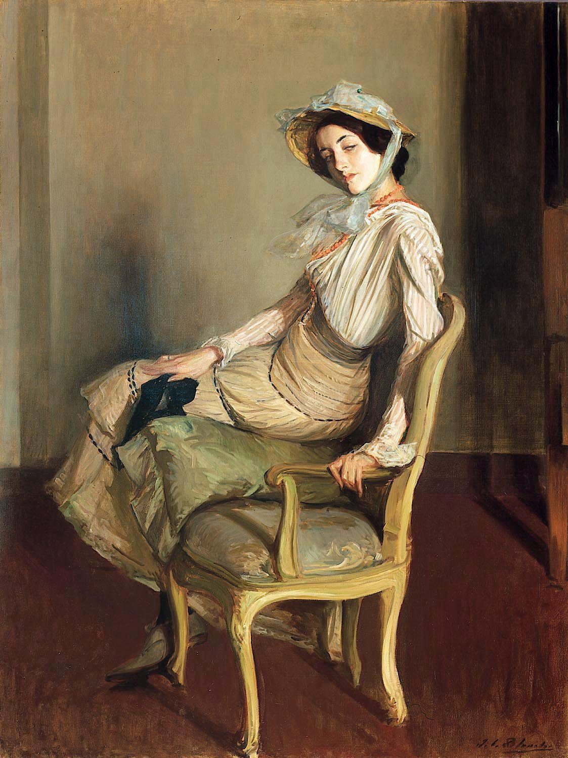 Desirée Manfred (The Summer Girl) (1904). Jacques-Émile Blanche (French, 1861-1942). Oil on canvas.
Dated by Jane Roberts to 1904, this painting portrays one of Blanche’s favorite models in informal pose, seated on the arm of a delicate fauteuil....