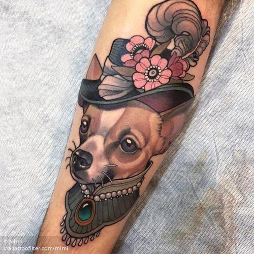 By Mimi, done in Madrid. http://ttoo.co/p/35229 animal;big;chihuahua;dog;facebook;inner forearm;mimi;neotraditional;pet;portrait;twitter