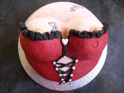 Boob Cake. The cake is a vanilla sponge filled with a dark...