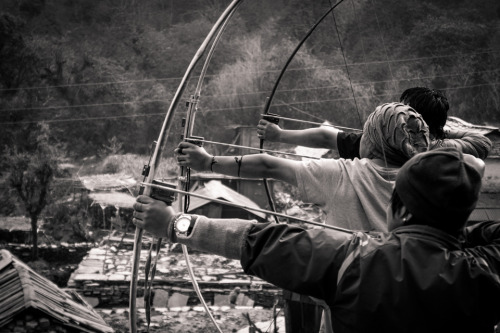 Nepalese village archers along Annapurna trek.