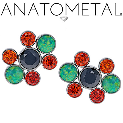 Gem Cluster Ends in ASTM F-136 titanium with synthetic Opal...