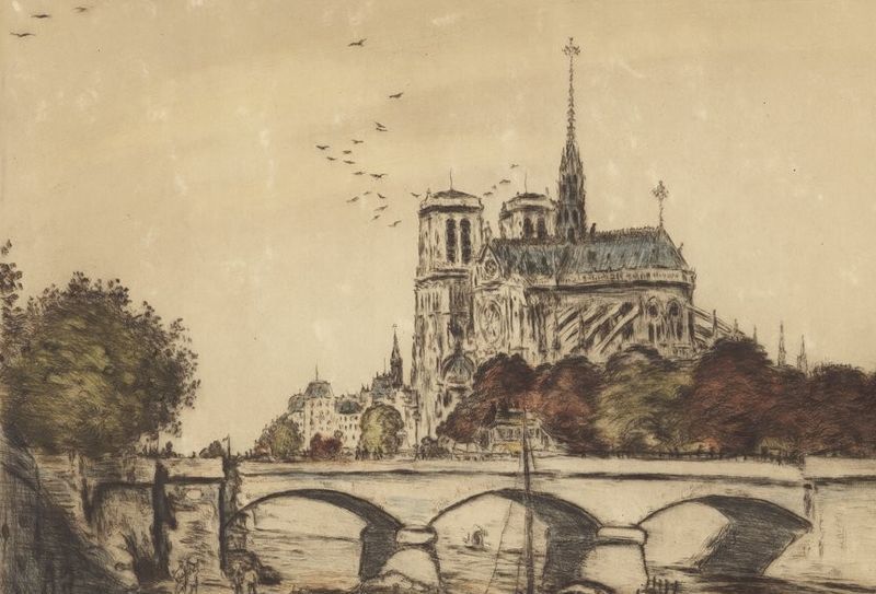 Jean-Francois Rafaelli (French, 1850-1924) Notre-Dame de Paris, 1904 Pencils on paper.