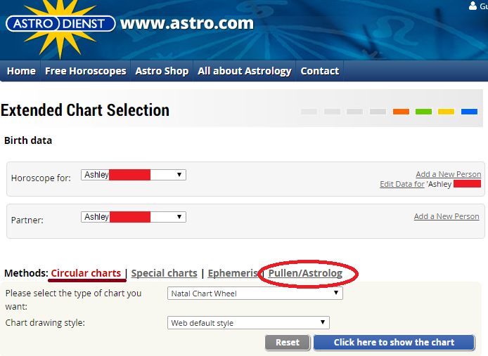 Astrodienst Extended Chart Selection