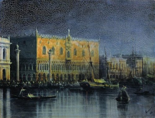 artist-aivazovski:Palace rains in Venice by moonlight, Ivan...