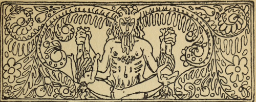 nemfrog:Seated figure with horns holds a man and a woman upside...