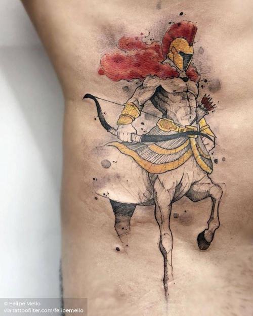 By Felipe Mello, done in Rio de Janeiro. http://ttoo.co/p/34445 astrology;big;centaur;facebook;felipemello;greece;greek mythology;mythology;patriotic;rib;sagittarius;sketch work;twitter;zodiac