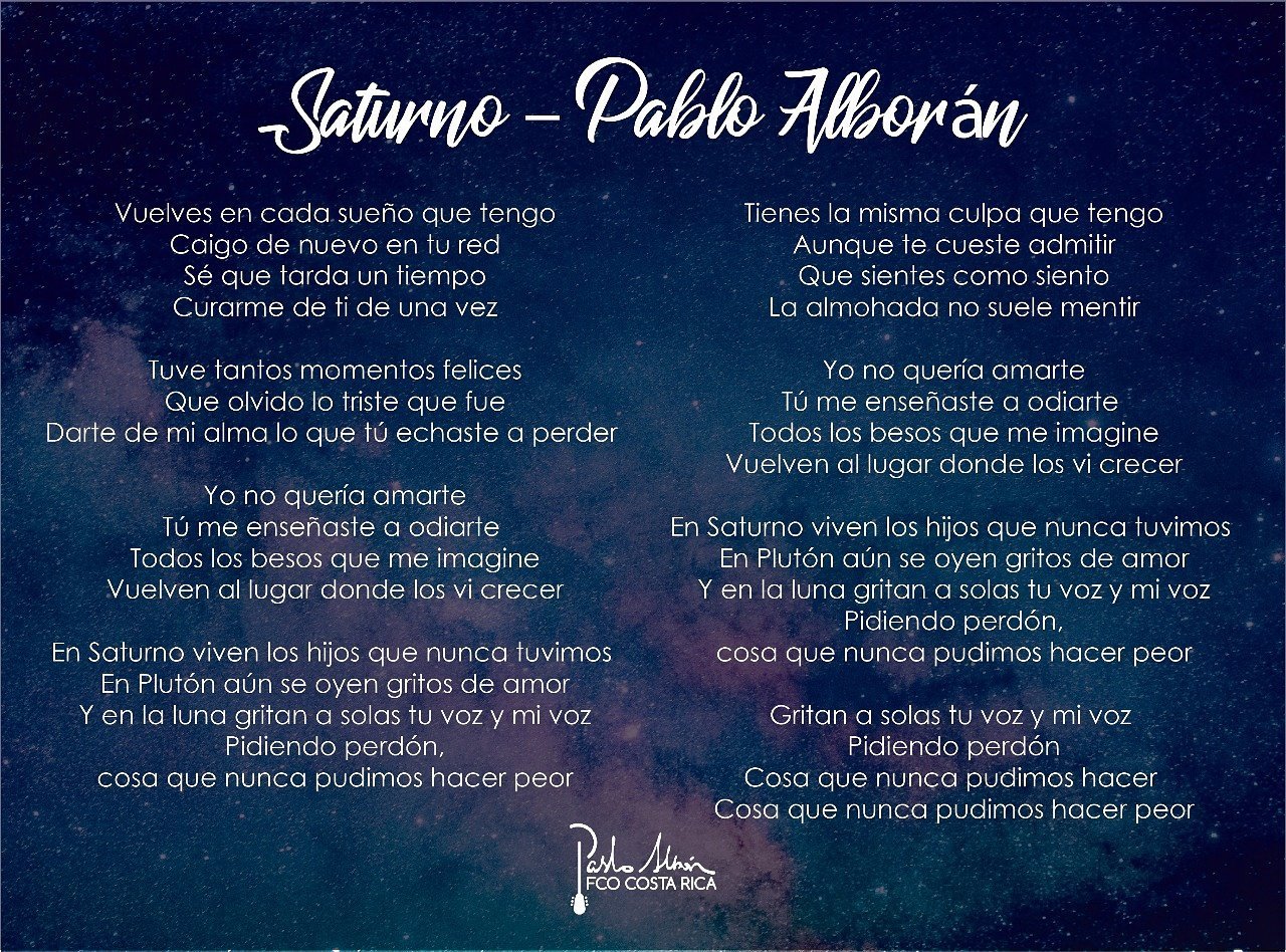 Saturno Pablo Alboran Lyrics Youtube