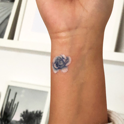 Pink blue temporary tattoo designed by tattoo artist Mini Lau,... flower;minilau;blue rose;rose;nature;temporary
