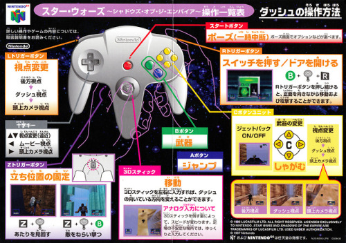 n64thstreet:Quick reference card for Shadows of the Empire (JP).