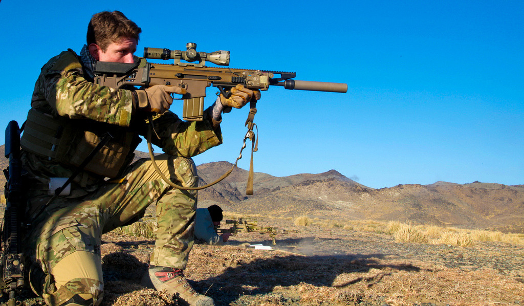 Military Armament A US Special Forces Soldier With A FN SCARH