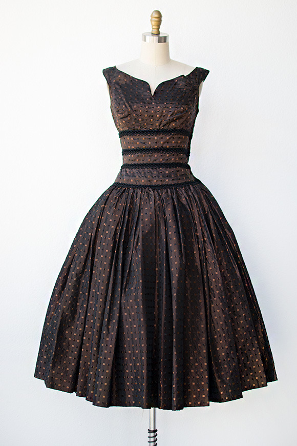 brown dress with white dots