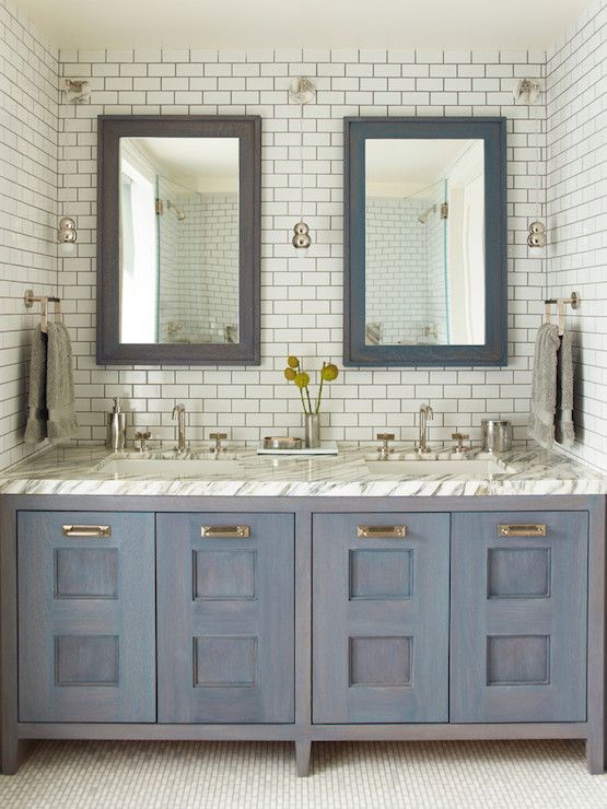 Grey Grout Keeps The Floor To Ceiling Subway Tile