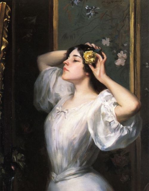 artfortheages:The Yellow Rose - Irving R. Wiles - 1900