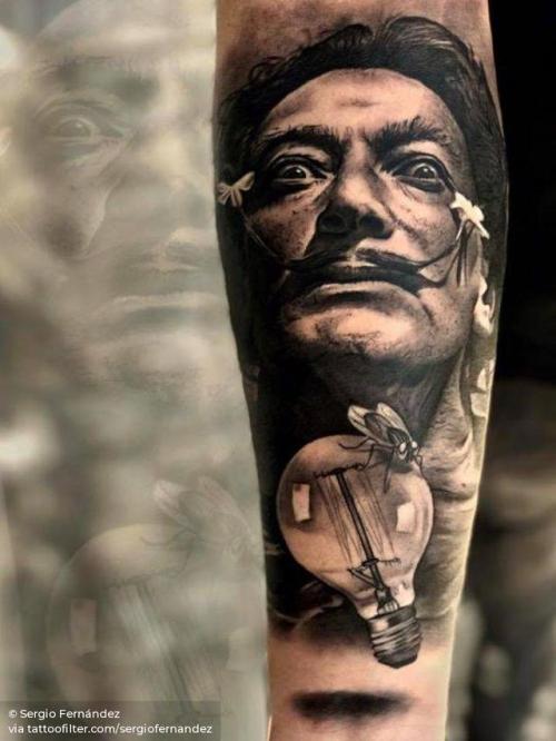 By Sergio Fernández, done at Seven Tattoo, Malaga.... spain;black and grey;patriotic;big;sergiofernandez;character;facebook;twitter;salvador dali;portrait;inner forearm