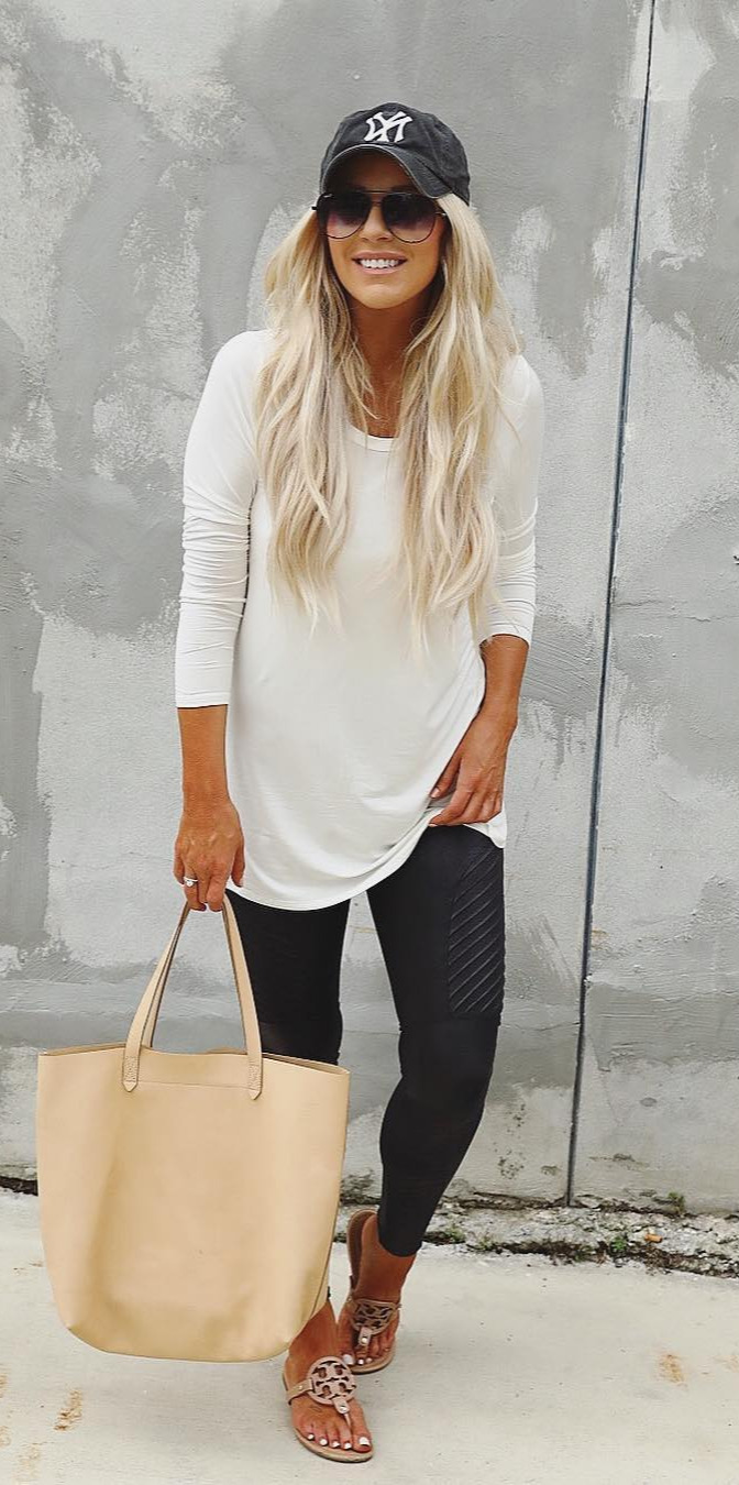 50+ Cozy Outfit Ideas You Need - #Stylish, #Outfit, #Outfitideas, #Fashionista, #Perfect The weekend uniform I linked my fav leather leggings, the best long sleeve tunics, and my favorite nude tote Shop it all by  on the  App Or use the link in my bio or I linked in my Insta stories too to swipe up:  