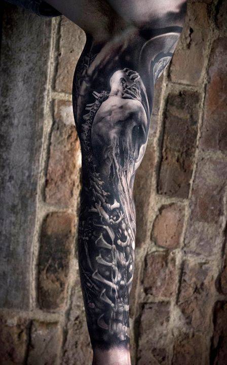 By Bacanu Bogdan, done at NR Tattoo Cheltenham, Cheltenham.... healed;black and grey;bacanubogdan;huge;facebook;twitter;sleeve;other