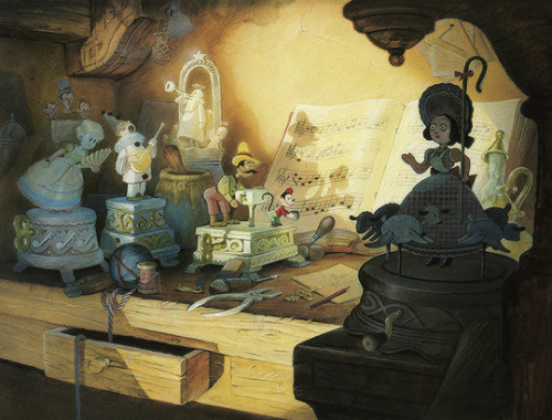 thewaltcrew:Background art for Pinocchio by Claude Coatsphoto...