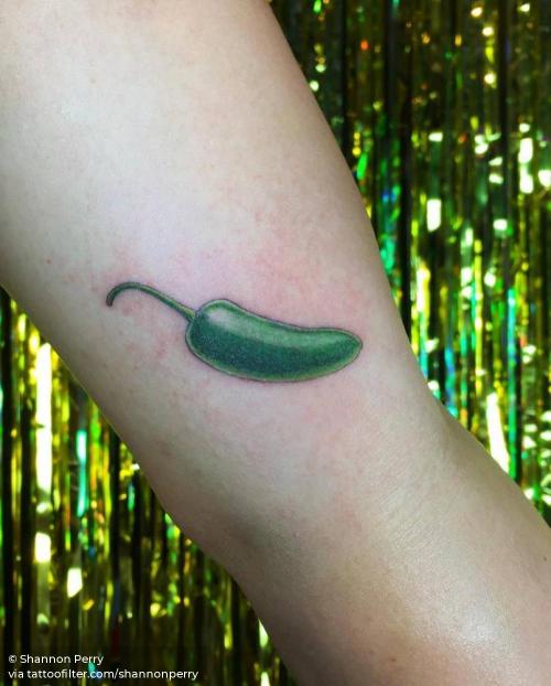 By Shannon Perry, done at Valentine’s Tattoo Co., Seattle.... facebook;food;inner arm;jalapeno;nature;realistic;shannonperry;small;twitter;vegetable