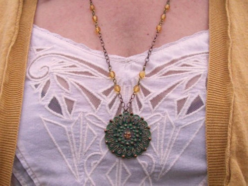 IFTTT Etsy victorian filigree bohemian gypsy gypsy necklace patina pendant honey yellow beaded