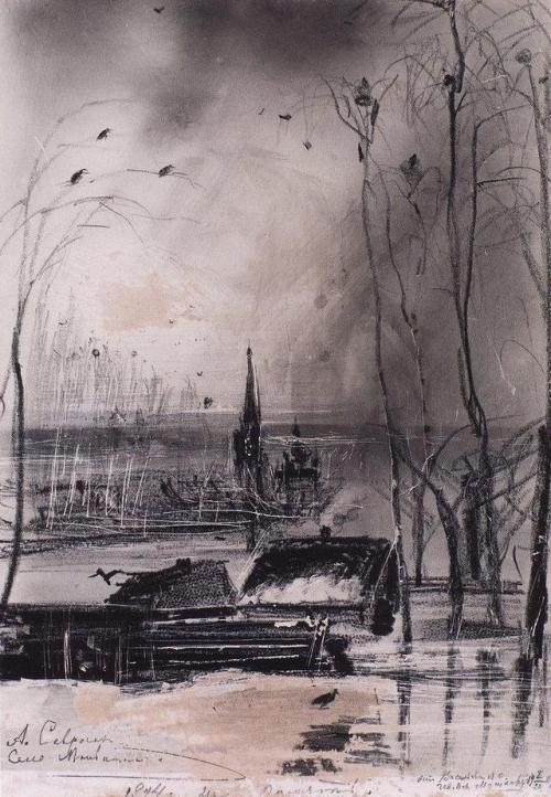 Rooks arrived. Landscape with Church, Aleksey...