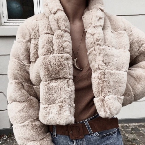 streetstyleplatform:Bershka faux fur short jacket in camel