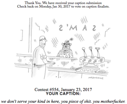 shittynewyorkercartooncaptions: Keep reading