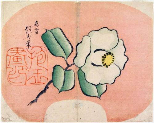 fujiwara57:Uchiwa-e 団扇絵  - “lily ; white-camellia...