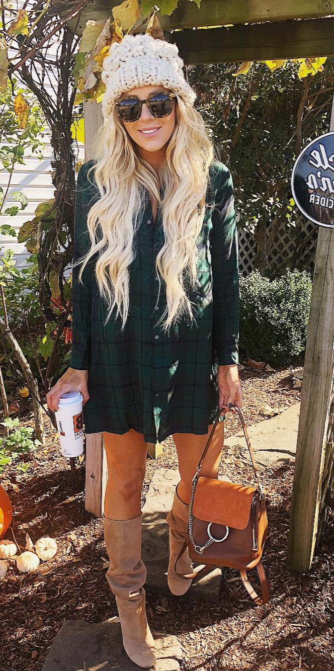 50+ Cozy Outfit Ideas You Need - #Cute, #Clothing, #Outfitoftheday, #Picture, #Streetwear Saturday pumpkin patch action in this plaid dress thatless than $40.00! (comes in multiple other color options and Iin a small)... I also linked a couple beanies Iloving and my exact boots Hope you all are enjoying your Saturday! To shop my outfit  on the  app OR click the link my bio and click the pic you want to shop:  