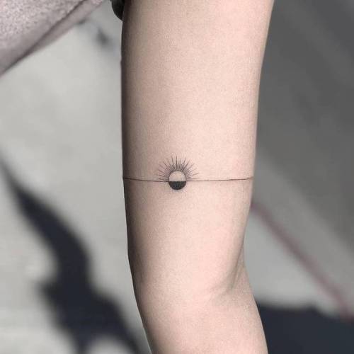 By Joey Hill, done at High Seas Tattoo Parlor, Los Angeles.... fine line;small;sunset;line art;inner arm;tiny;joeyhill;ifttt;little;nature;minimalist