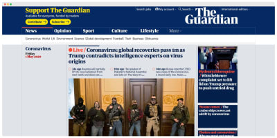 Homepage screenshot of The Guardian newspaper