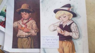 Side by Side of Rossi's Boy with Bread and my fanart of Hamel with Bread