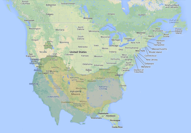 Australia superimposed over North America with the... - Maps on the Web