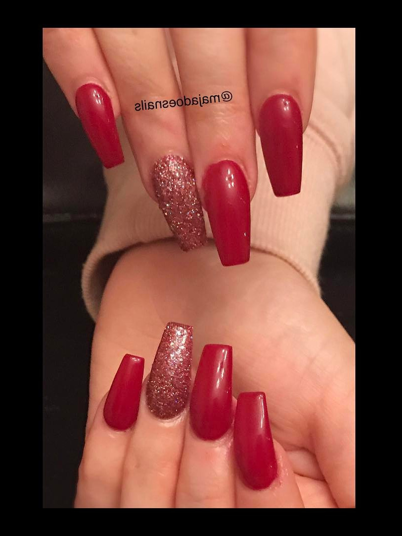 spring nails, nail lounge, onycholysis, nail glue, yellow nail polish Long Red with Glitter Coffin Nails 