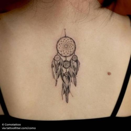 By Comotattoo, done in Seoul. http://ttoo.co/p/204146 small;good luck;single needle;dreamcatcher;tiny;native american;como;ifttt;little;upper back;medium size;other